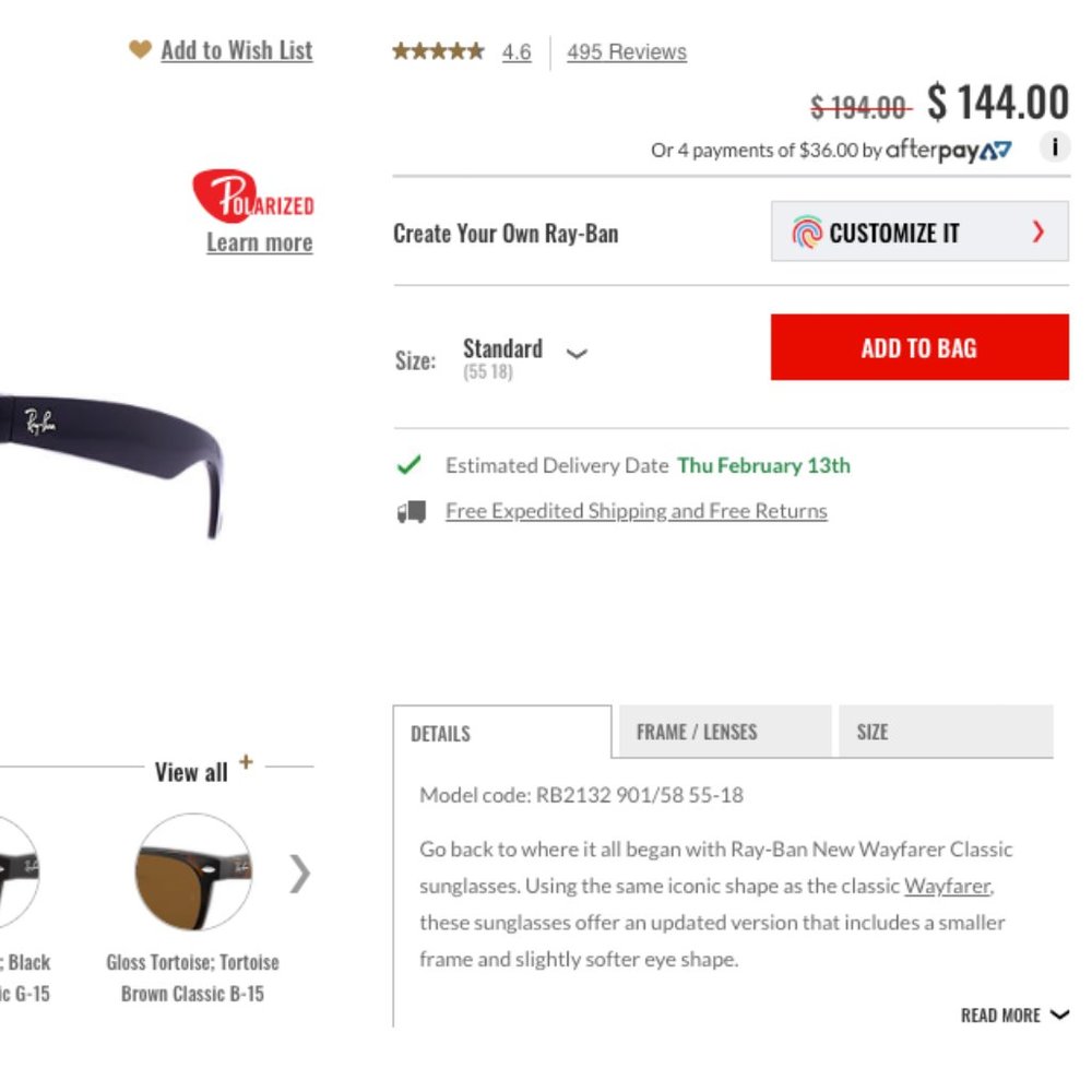 Ray Ban NEW WAYFARER CLASSIC POLARIZED - Picture 4 of 7